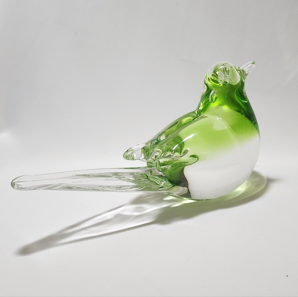 Vintage Fifth Avenue Crystal Bird — Light Green Glass Paperweight